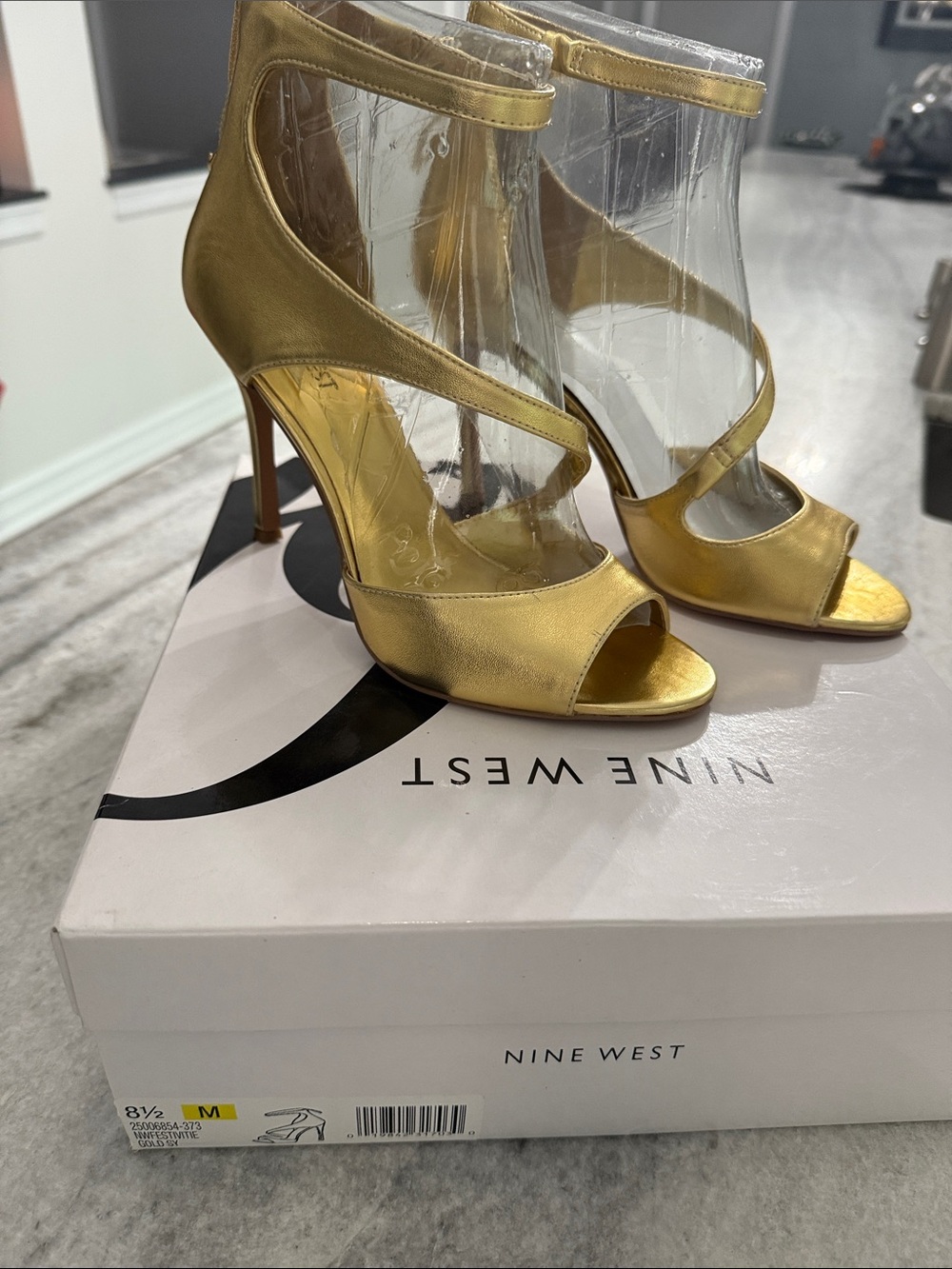 Nine West Metallic Gold Strappy Peep-Toe Heels